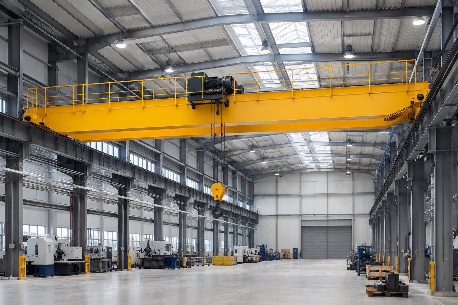 Overhead crane system in an industrial workshop